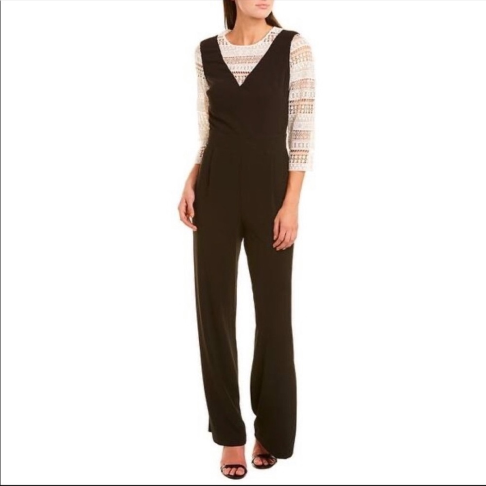 CeCe Black & White Lace Undershirt Jumpsuit SZ 4